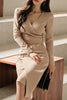Slim-Fit V-Neck Pencil Dress with Buttons