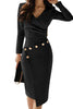 Slim-Fit V-Neck Pencil Dress with Buttons