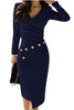 Slim-Fit V-Neck Pencil Dress with Buttons