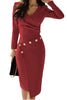 Slim-Fit V-Neck Pencil Dress with Buttons