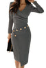 Slim-Fit V-Neck Pencil Dress with Buttons